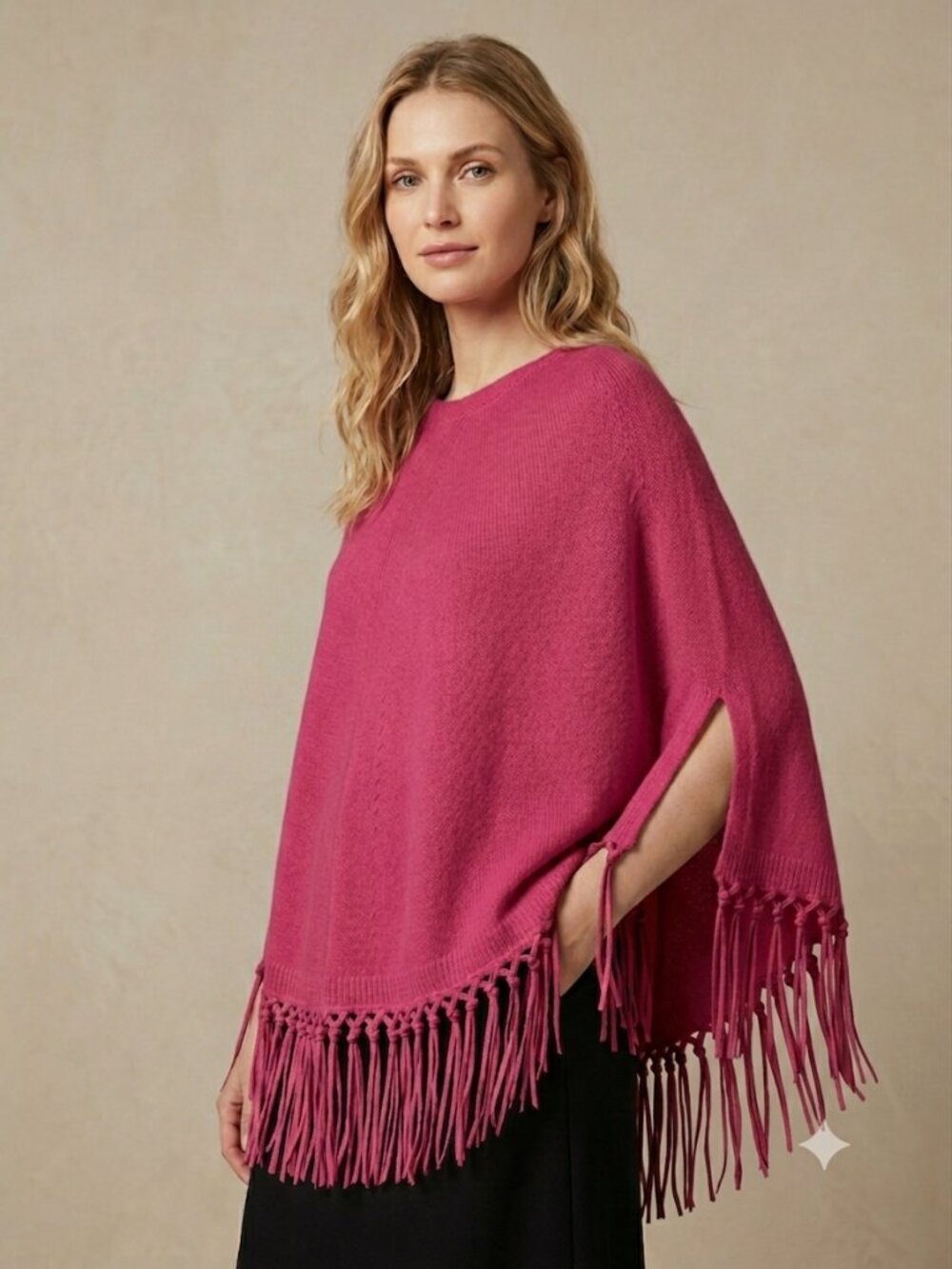 NWOT PINOTTI Made in Italy Wool-Cashmere Poncho with Real Leather Fringe